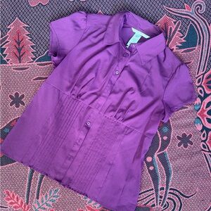 Fred David Purple Short-Sleeve Button-Front Blouse